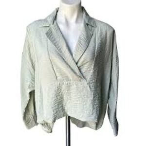Anthropologie Dylon Womens V Neck Shirt Light Green Sz M Cottagecore Boho Beach